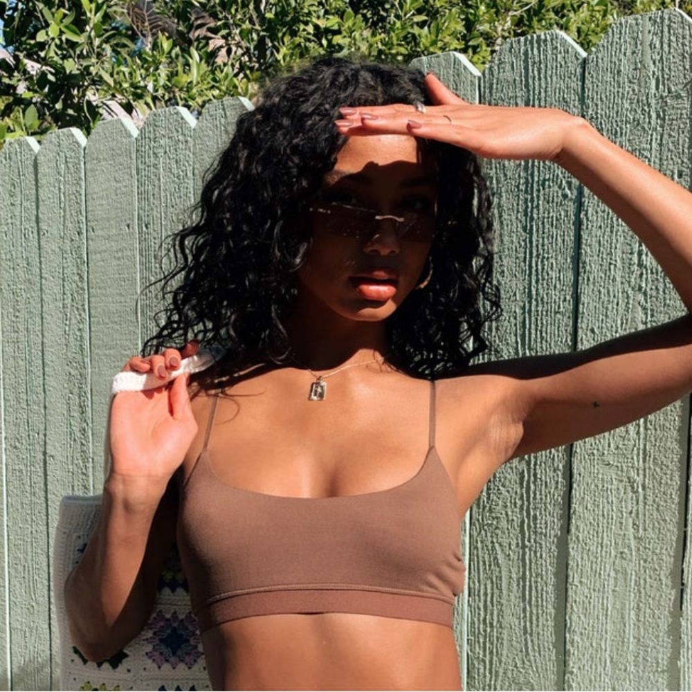 Brown Cotton Cropped Bralette Top